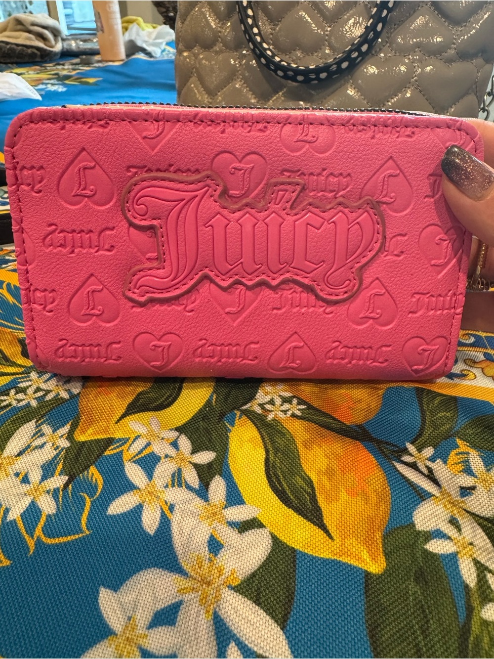 Juicy Couture Bright Pink Embossed Logo Zip Wallet